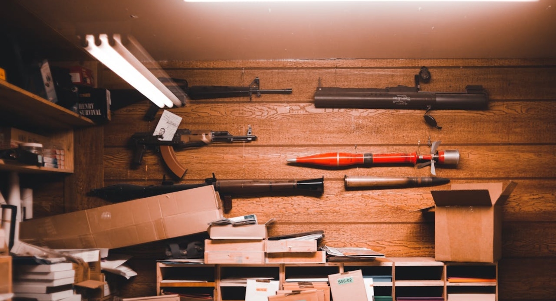 firearms hanging on the wall