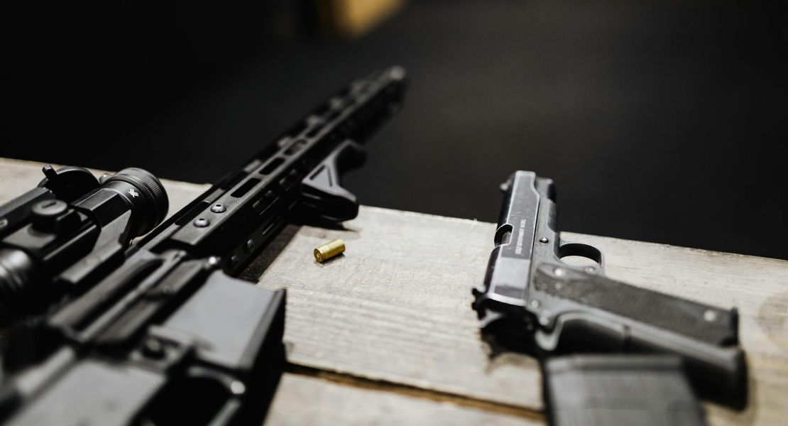 a few weapons on the table