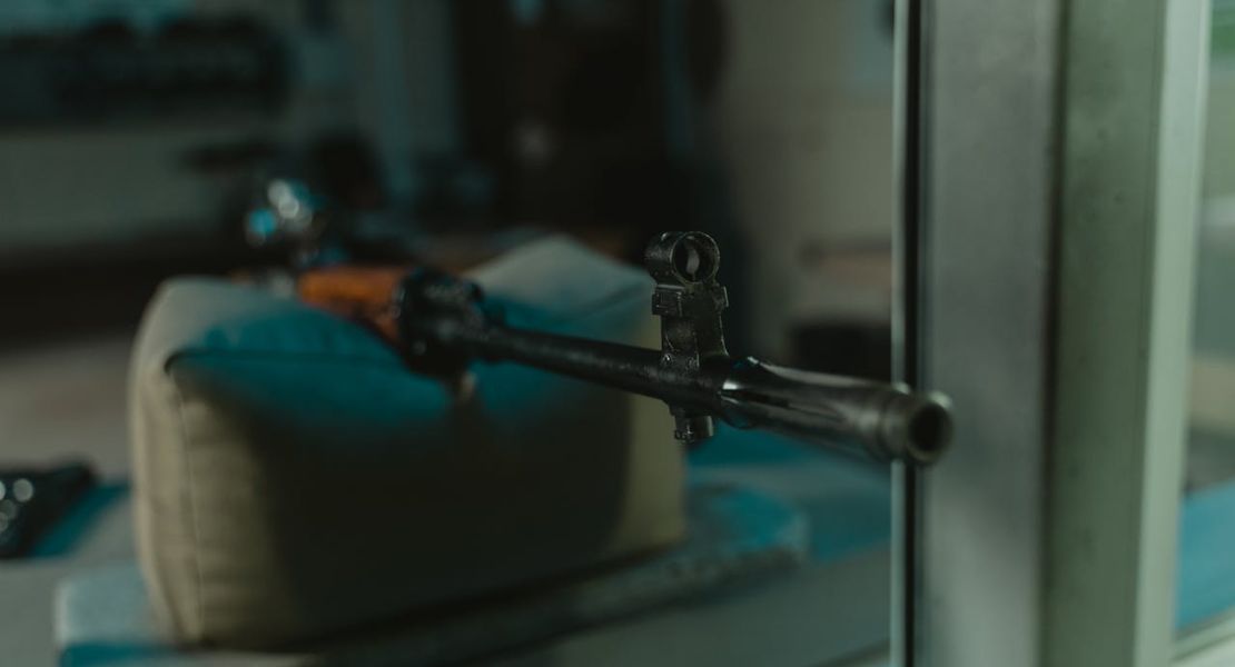 A close-up shot of a rifle.