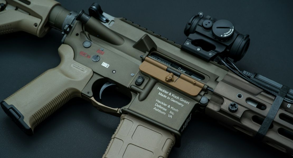 a close-up of a rifle