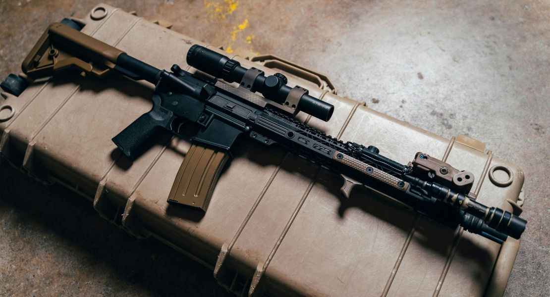 An above shot of an ar15.