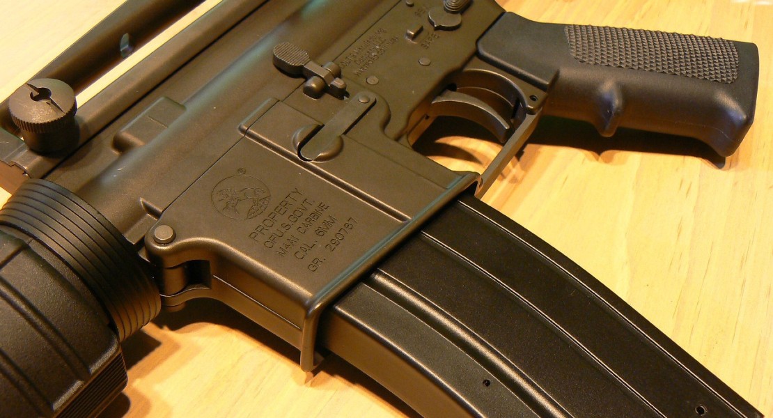 AR-15 rifle showcasing modular design and customizable firearm platform features.