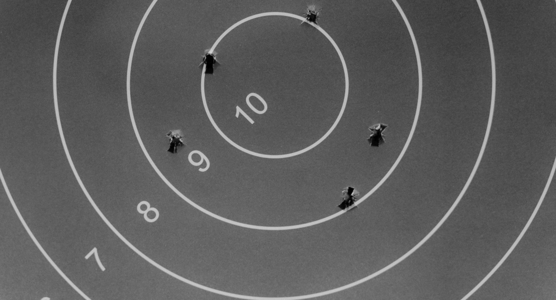 Target paper showing tight shot grouping demonstrating accuracy influenced by the engineering philosophy behind the MP5.