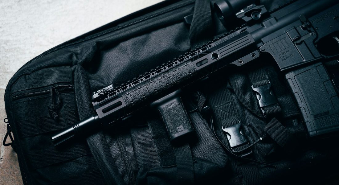 a close up of a rifle inside a bag