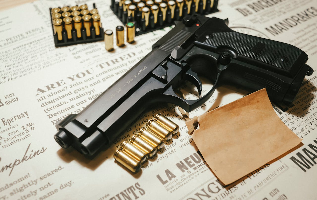 Firearm and ammunition displayed