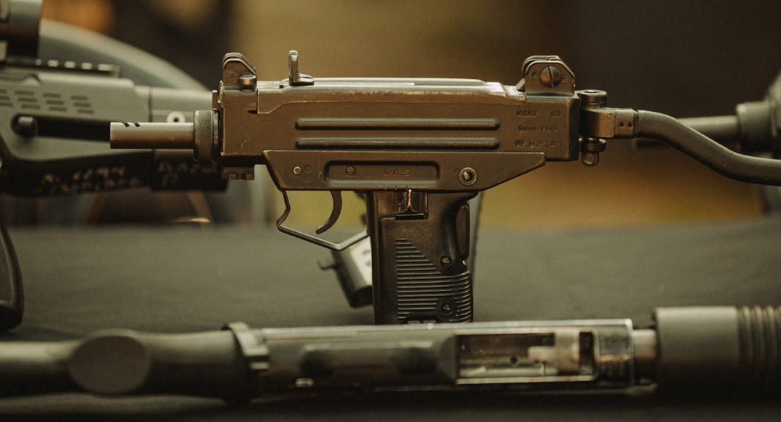 a rifle on the desk