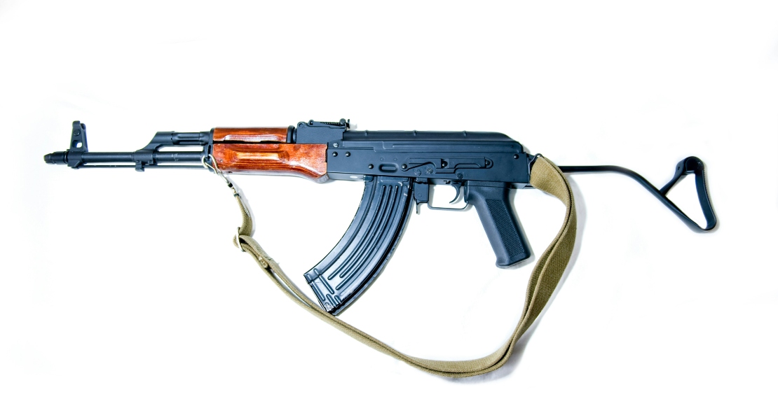A vintage-style display of early imported AK-pattern rifle.