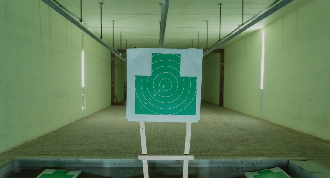 Shooting range with a paper target