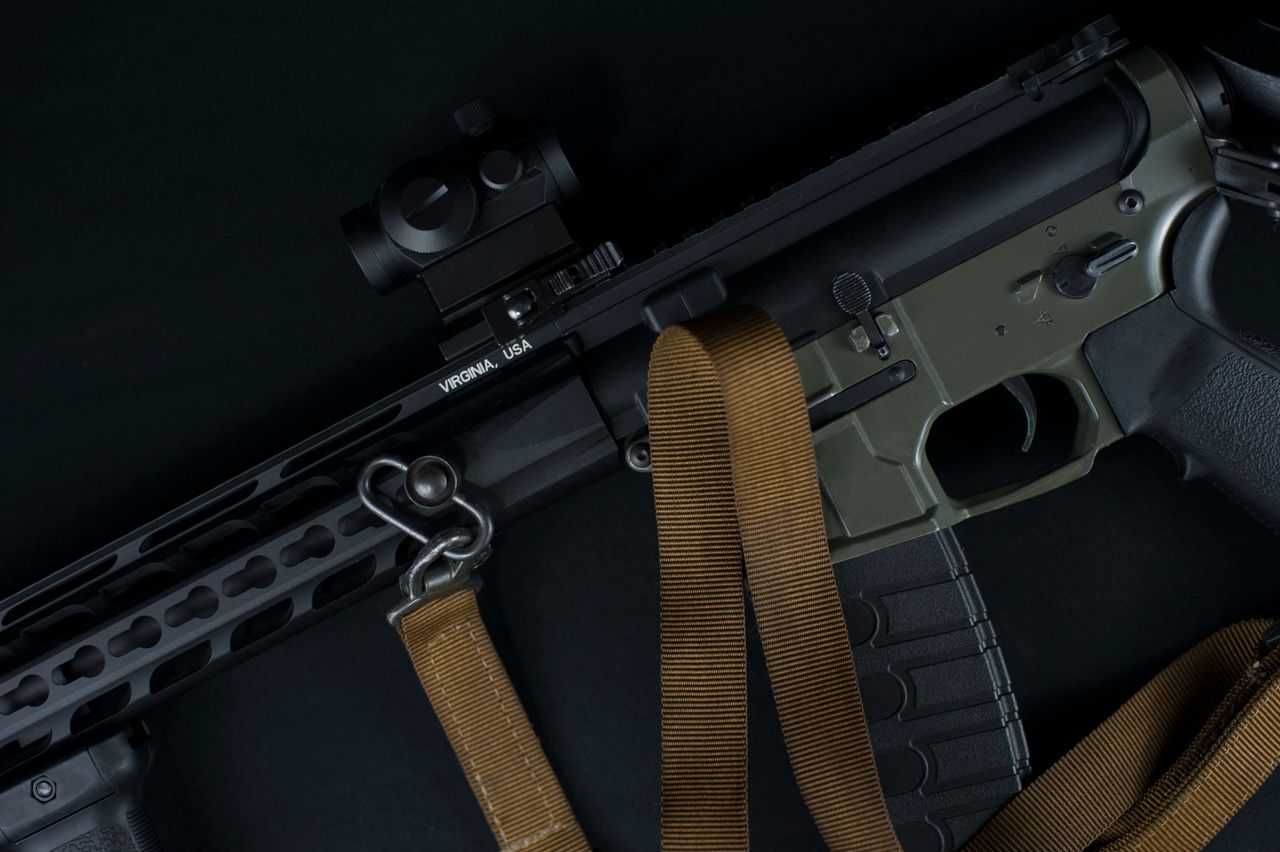 High-angled shot of a modern tactical rifle
